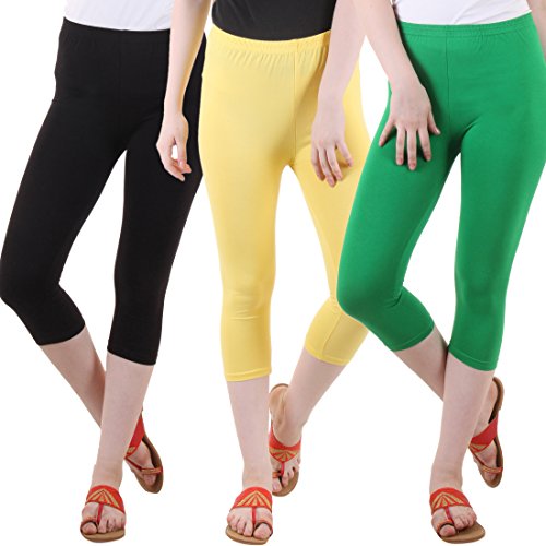 Image of DIAZ Women's Super Combed Cotton Elastane Stretch Slim Fit Printed Capri -Pack of 3