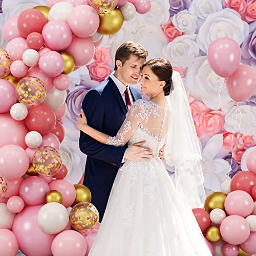 Rubfac 159Pcs Pink Gold Balloons Garland Arch Kit Pink White Gold Confetti Latex Helium Balloons For Valentine's Day Confession Proposal Wedding Girl Birthday Baby Shower Decoration Party Supplies #TOP3