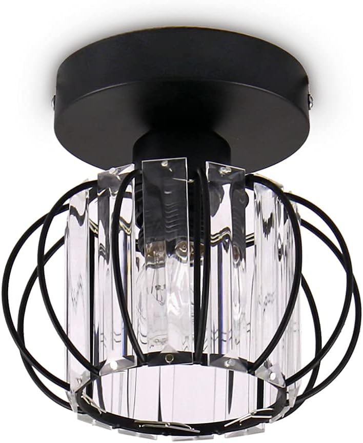 FRIXCHUR Black Modern Semi Flush Mount Ceiling Light Fixture Ceiling Light Shade Mini Crystal Chandeliers Ceiling Light for Kitchen Island Hallway Closet Dining Room Bedroom Staircase E26 Base