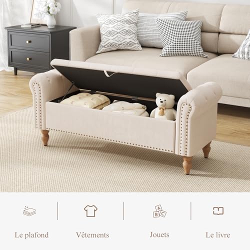 Banc Coffre Rangement Lin Beige Grand, ZFFM4341 Ckaff