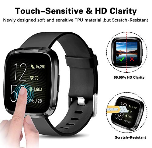 Wepro Screen Protector Case Compatible With Fitbit Versa 2 Smartwatch, 3-Pack Soft Tpu Plated Bumper Full Cover Cases For Fitbit Versa Watch, Clear/Black/Rosegold, Shock Proof Fit Shell Replacement #TOP1