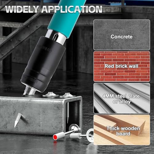 Image of Nail Gun Kit with 100 PCS Steel Nails, 5 Gear Adjustable Mini Manual Steel Nail Gun for Concrete, Wall Fastening Rivet Tool Wall Nail Shooting Machine for Cement Wall Household Decor (Multicolour)