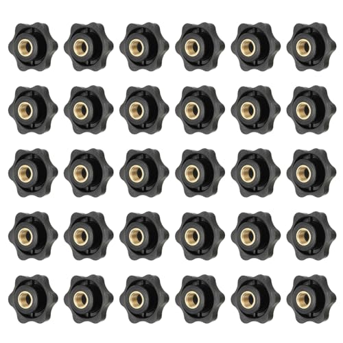 YELARXI クランプナットノブ プラスチックねじ込み式銅スターノブ ローレットM10メスネジ六角ヘッド、ヘッド直径1.5インチ 芝刈り機ハンドル機械に適合(30個パック、ブラック)