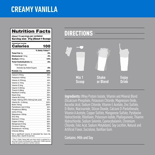 image for Isopure Creamy Vanilla Whey Isolate Protein Powder with Vitamin C & Zi