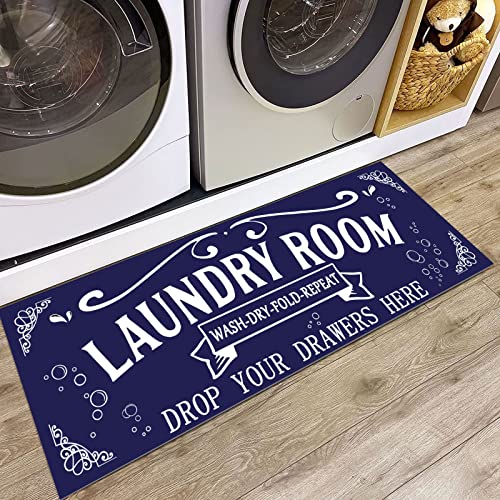 comfoyar Laundry Room Rug Runner Non Slip Laundry Rugs and Mats for Laundry Room Decor Washable Floor Mat for Washroom, Mudroom, Kitchen, 47"x17.5", Navy Blue