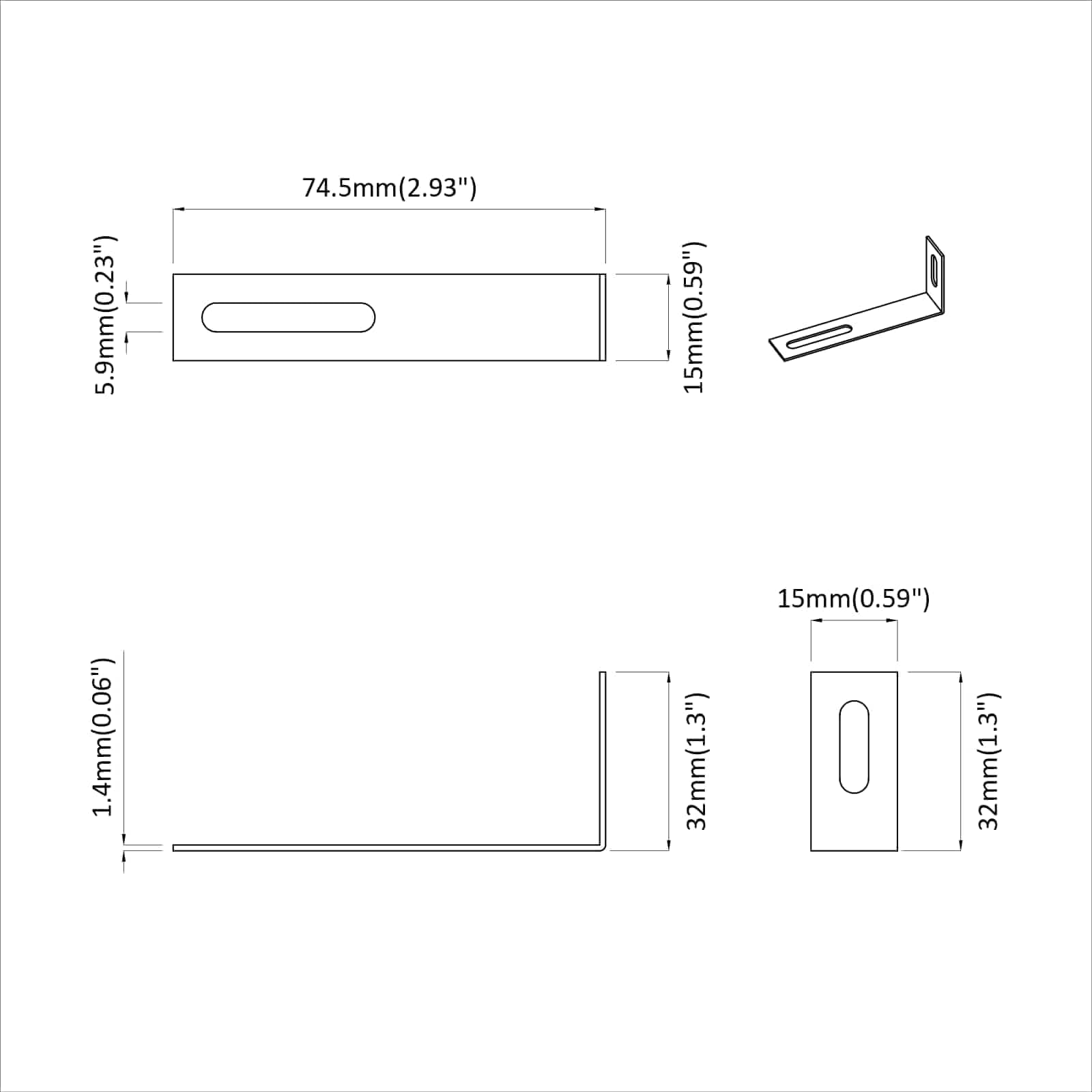 Anti-Kipp-Halterung aus Eisen stabile Wandhalterung für Möbel und Regale 74,5x15x32 mm schwerlast Befestigung Silber verzinkt Montage Konsole stütze