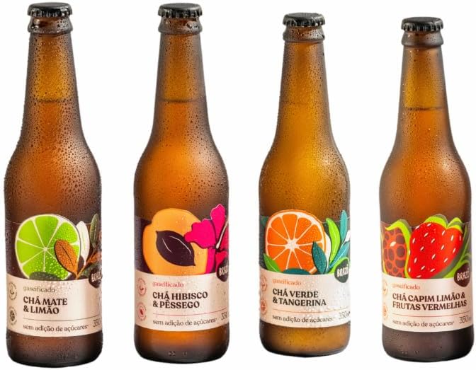 Kit 4 Chás Gaseificados Brazô: Tangerina, Pêssego, Frutas Vermelh...