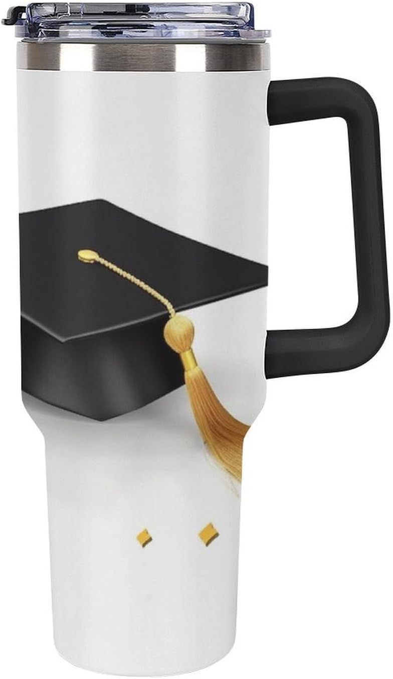 Graduation Congratulations Travel Coffee Mug Reusable Durable Stainless Steel Insulated Tumbler with Handle And Straw Leak Resistant Portable Thermal Cup Gifts for Men Women 40 Oz