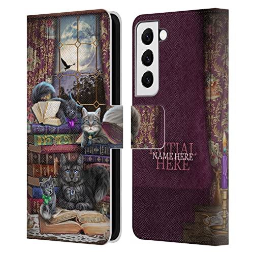 Coque portefeuille Samsung S22 chats et livres étui cuir pour lire au café avec votre prénom