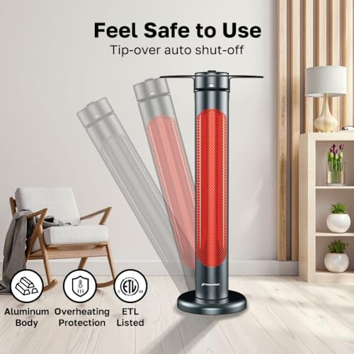 ThermoMate Electric Patio Heater, 1500W IP65 Outdoor/Indoor Infrared Heater with Remote, 8 Heating Levels 8-Hour Timer & Oscillation, Tip-over Protection for Garage Backyard Restaurant - Image 3