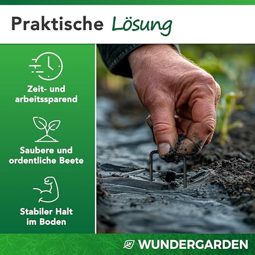 WUNDERGARDEN - 100 Erdanker für Unkrautvlies, Erdnägel aus Stahl im Set zur Befestigung von Unkrautflies, Unkrautfolie, oder fürs Camping - Erdpieß, Erddübel, Bodenanker - 150x25mm - Ø2,7mm