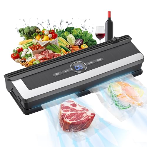 Sellador al Vacío 5 en 1 85KPA, Envasadora al Vacío Profesional con Cortador Integrado, Pantalla Digital Cuenta Atrás, Incluye 5 Bolsas, para Cocina Hogar Restaurante, Compatible con Sous Vide