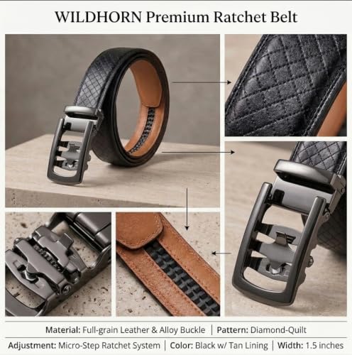 Image of WildHorn Men's Genuine Leather Belt for Men| Premium Auto-Lock Buckle | Adjustable up to 48 inch | Formal & Casual Wear | Micro-Adjust Fit | Stylish Gift Box Included