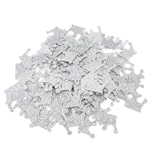 Mybbshower 200 Counts Crown Glitter Silver Paper Confetti for Baby Shower Decorations Little Prince Birthday Party Supplies 1st Birthday Royal Boy Birthday Party Table Decorating (silver)