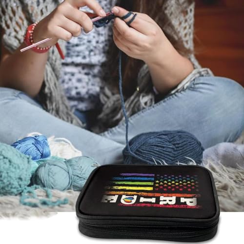 Image of Gay Crochet Hook Case Portable Rainbow Crochet Hook Organizer with Web Pockets for Knitting Needles Crochet Supplies Women Girls Gifts Holiday
