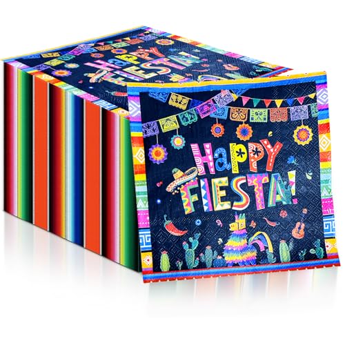 50 Pcs Fiesta Napkins Mexican Fiesta Napkins Mexican Birthday Party Supplies Cinco De Mayo Carnival Paper Napkins for Mexican Cinco De Mayo Party Decoration
