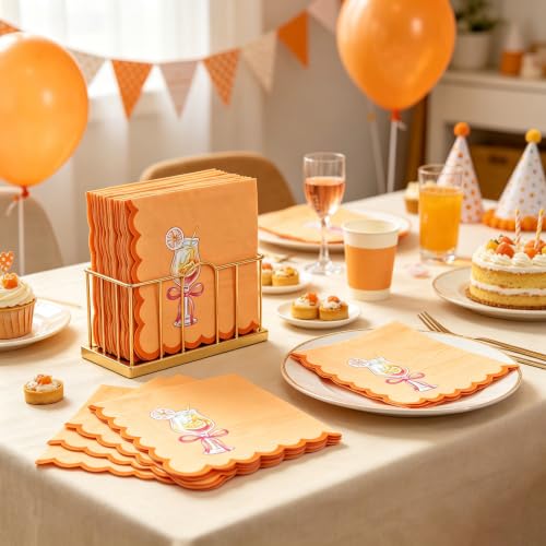 Love at First Spritz Cocktail Napkins, 50Pcs Orange Scalloped Paper Napkins - image 4