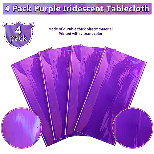 Image of FunnyPars 4 Pack Iridescent Purple Plastic Tablecloths, Shiny Disposable Laser Rectangle Table Covers, Foil Tablecloth Iridescent Party Decorations for Kpop Birthday Bridal Wedding Decor, 54x108 Inch