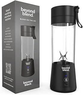 Beyond Blend Portable Blender | Fashionable Sleek Design with Powerful USB Rechargeable Motor Blender Smoothie Maker | 6 Edge Noiseless Blades | Mini Blender for Shakes, Juices, Travel, Gym (Black)
