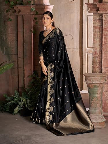 Image of MADHUHANSH Women's Cotton Silk Saree with Unstitched Blouse Piece Zari Weave and Floral Pattern | Heavy Embroidery Saree for Women | Interview Saree for Women | Readymade Blouse with Saree Set