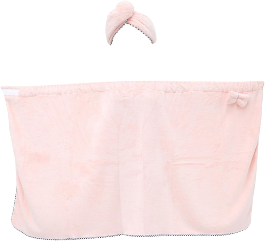 Garneck Bath Towel Hair Drying Cap Hair Wrap Set Pink Bath Skirt Suit Microfiber Absorbent Cloth