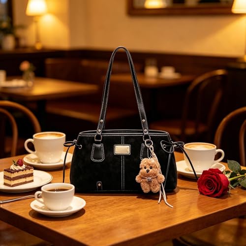 Cabas rétro simili cuir souple avec pendentif peluche fantaisie unique - 7