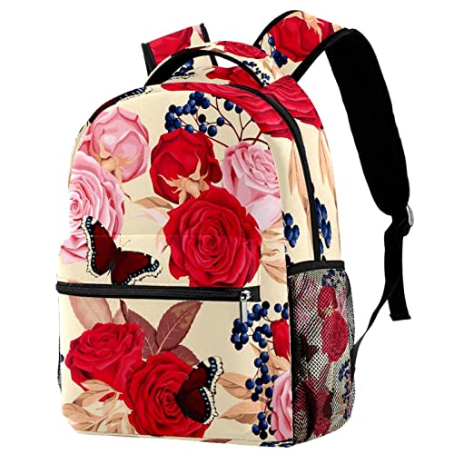 Mochila para portátil para hombres y mujeres con estampado de mariposa rosa