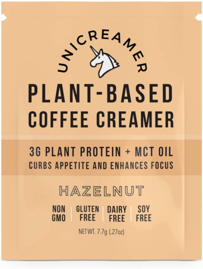 Unicreamer Vegan Non Dairy Coffee Creamer Sample Pack - Single Serve Individual Packets With Pea Protein Powder & MCT oil | Eco Friendly, Keto & Gluten Free Plant Based (Hazelnut, 6 pack)