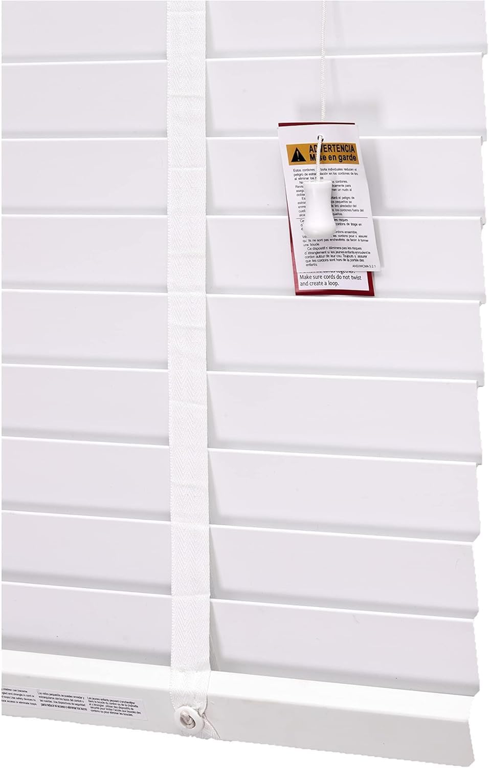 Funky Gadgets Faux Wood Blinds Window Venetian Blinds with Strings and THE OTHER with TAPE Window Blinds Smooth 50mm Slats TRIMMABLE Easy Fit Home Office (White With Tape, 124cm width x 150cm drop)