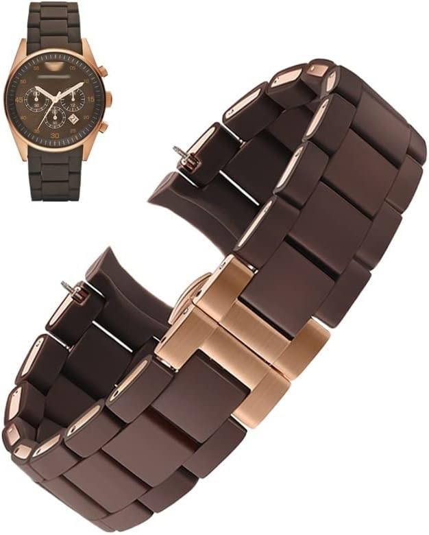 Steel Silicone Watch Band is Suitable for Armani AR5905, AR5919, AR5890 (20mm, 23mm) Gold Clasp, 20mm Size