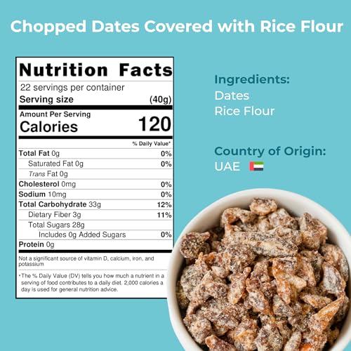 Amrita Dried Chopped Dates With Rice Flour 2 Lb | Gluten-Free Snack | Diced Dates Packed Fresh In Resealable Bags | Vegan, Non-Gmo thumb #1