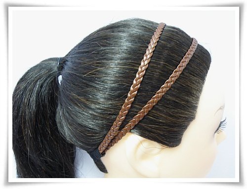 H1814 Dark Brown Headband Leatherette Double Braid Stretch Elastic by Fonza Shop H1814 Dark Brown Headband Leatherette Double Braid Stretch Elastic by Fonza Shop