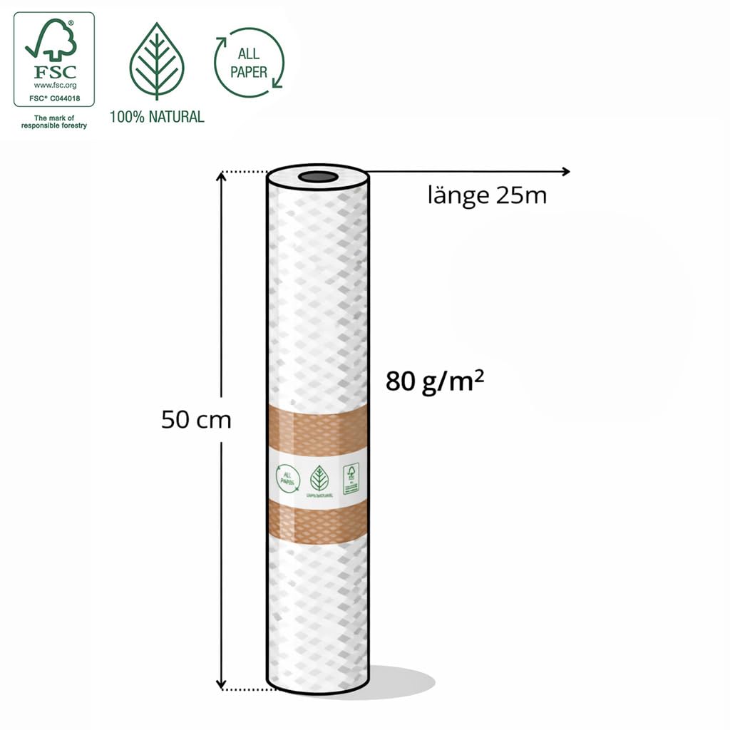Rouleau de papier nid d'abeille 50 cm x 25 m - Papier d'emballage 80 g/m² - Comme matériau de remplissage pour emballage cadeau - Papier de protection pour expédition - Rembourrage floral - Papier
