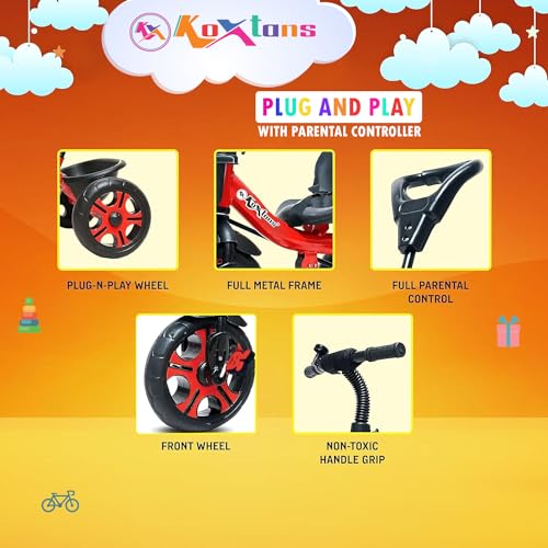 Image of Tricycle for Kids Plug n Play - The Choice of Parent's for 1-5 Years Old, 30kg Max, Luxurious, Safe, and Durable Trike. Advanced Parental Control Handle and with Safety Belt, Red