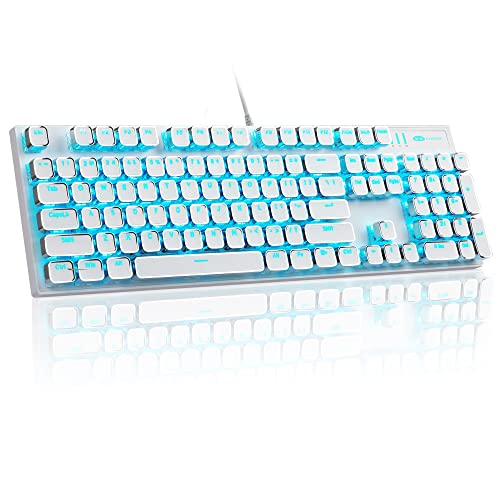 Image of MageGee Typewriter Mechanical Gaming Keyboard, Retro Punk Square Keycap LED Backlit USB Wired Keyboards for Game and Office, for Windows Laptop PC Mac - Blue Switches /White