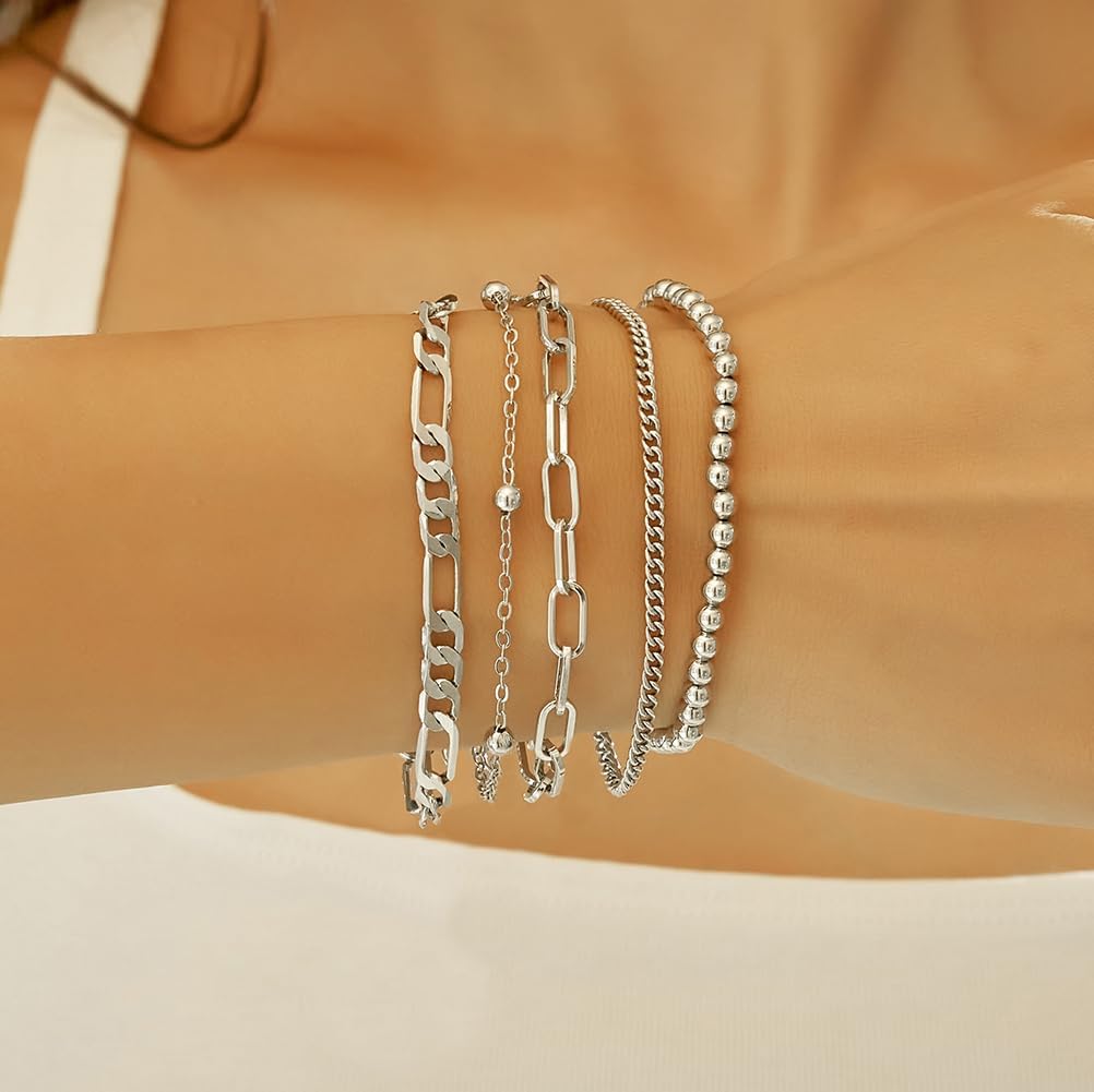 Wgoud Waterproof Gold Bracelets for Women Trendy, Dainty 14K Real Gold Plated Fashion Stackable Bracelet Sets for Women Thin Cuban Link Paperclip Chain Bracelets Layered Gold Jewelry Sets Gifts for Womens - Image 7