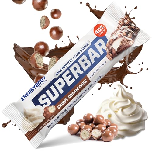 Energybody® Superbar Protein Riegel Einzeln Crispy Cream Cake 1x50g / High Protein Riegel 18g Eiweiß - 1,7g Zucker/Eiweißriegel zuckerarm für Low Carb Ernährung/Protein Snack
