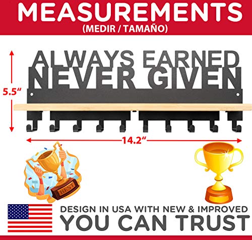 iBobbish Premium Medal Hanger Display Trophy Shelf,Trophy Shelf for Wall,Always Earned Never Given Trophy Display Shelf Upgraded Trophy and Medal Display Shelf for Wrest,gymanstics,Race,Soccer.. - Thumbnail 3