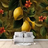 Carta Parati Murale Moderna Pianta Limone Foglie 300x210 cm Fotomurale Poster Non Tessuto, Carta da Parati Panoramica 3D per Soggiorno, Camera Letto, Camera Bambini