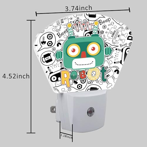 Image of Funny Cartoon Robot Night Light for Kids, Robot LED Night Light Plug into Wall with Dusk to Dawn Sensor for Girls Boys Women Men Bedroom, Hallway, Kitchen, Bathroom, Stairs Decor