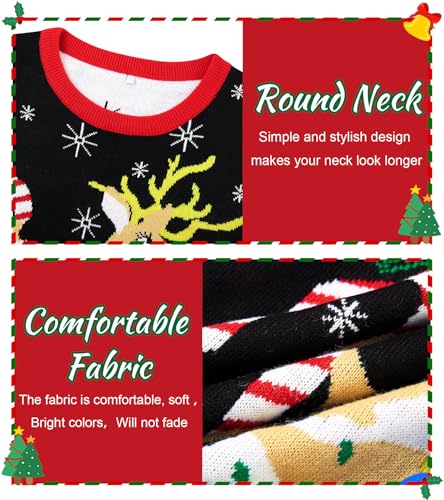 Fanient Women LED Light Up Ugly Christmas Sweater Snowflake Reindeer Xmas Sweater Built-in Light Bulbs Knitted Pullover4