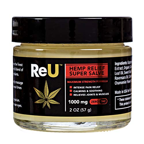ReU Hemp Healing Pain Relief Salve - 1000MG Organic Hemp Extract Cream with Pure Natural Essential Oils - Relieves Inflammation, Muscle, Joint, Back, Knee, Nerve Pain - Made in USA (2 oz)
