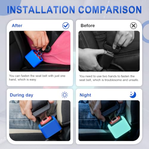 Image of Amiss 2PCS Seat Belt Buckle Holder, Universal Silicone Rear Seat Belt Booster & Fixer for Easy Access, Keeping Receptacle Upright, Car Accessories-Fits Most Cars, Glow in The Dark (Fluorescent Blue)