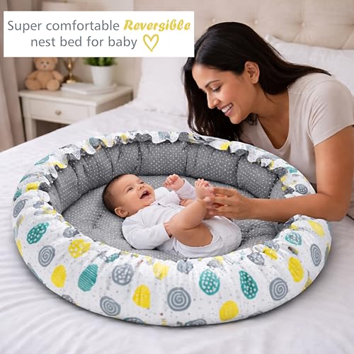 Image of Infantbond Baby Mattress with net | Baby Carry Bag | 4 Pcs Bedding Set | Baby Nest (0-6 Months) Grey Sprial (Full Set Nest)