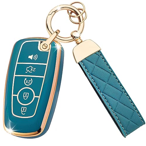 Coque de clé Ford en bleu élégant avec son porte-clés doré chic OLLEN