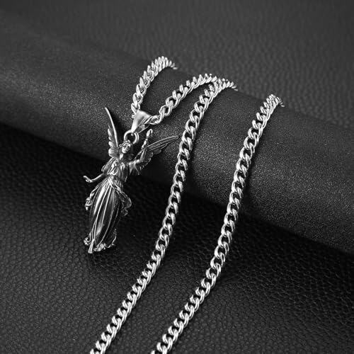 HZMAN Angel Necklace for Men Women Retro Stainless Steel Guardian Angel Pendant Necklace Amulet Jewelry Gift3