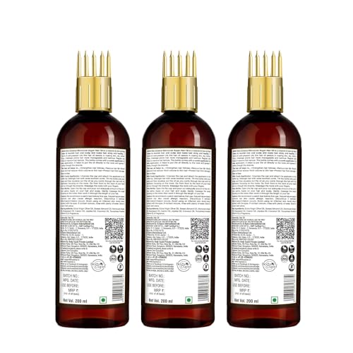 Image of WOW Skin Science Moroccan Argan Hair Oil - WITH COMB APPLICATOR - Cold Pressed - No Mineral Oil & Silicones - 100mL|Pack of 3