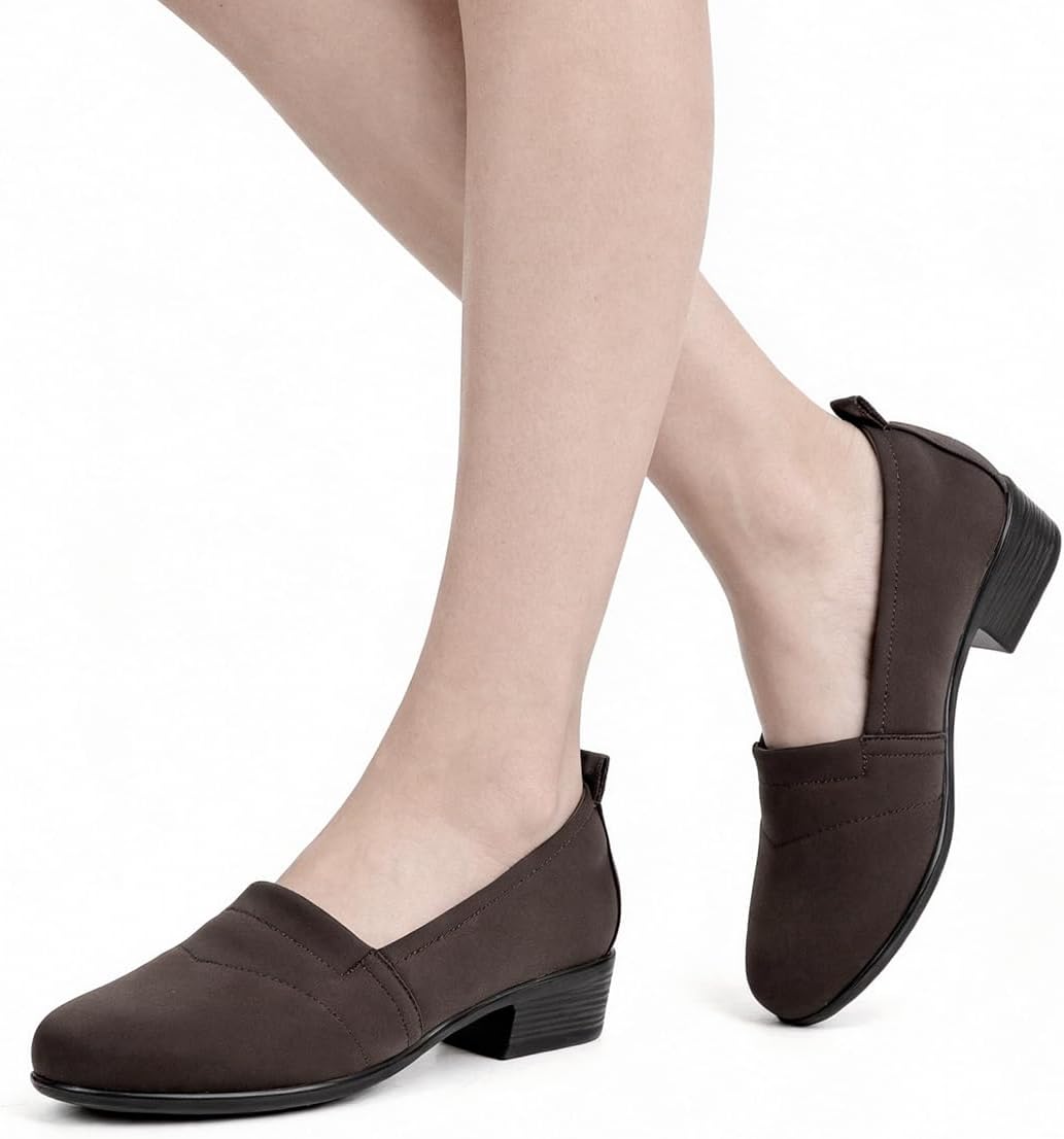 Women's Orthopedic Pumps Loafers Low Block Heel Slip On Round Toe Comfortable Dress Shoes for Bunions Office