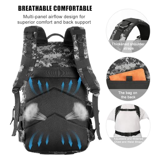 Image of Military Tactical Backpack 25L Day Backpack for Men Molle Army 3 Days Assault Pack Bug Out Bag Water Resistant and Heavy Duty Hiking Treeking Rucksack - Black Digital Camo