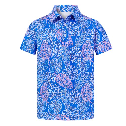 Cuddomper Boys Hawaiian Polo Shirt Golf Clothes Blue Palm 11-12 Years - image 3